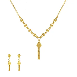 22K Yellow Gold Necklace & Earrings Set W/ Glass Blast Ball Tassel Pendants
