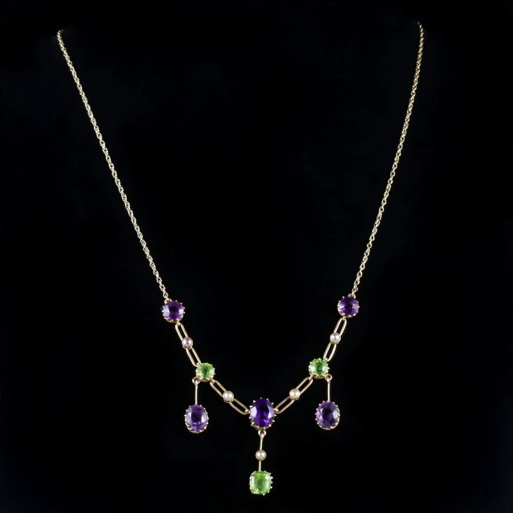 Antique Edwardian Suffragette Link Necklace 15Ct Circa 1910