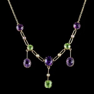Antique Edwardian Suffragette Link Necklace 15Ct Circa 1910