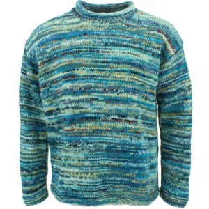 Chunky Wool Knit Space Dye Jumper - Arctic Blue