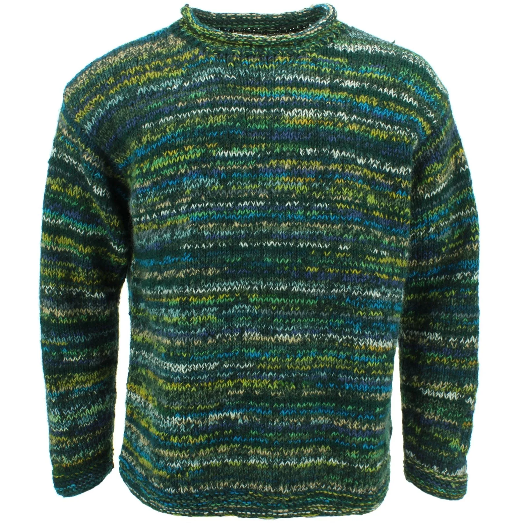 Chunky Wool Knit Space Dye Jumper - Pine Green