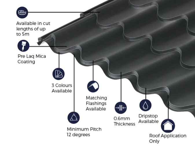Cladco 41/1000 Tile Form 0.6 Thick Mica Coated Tile Effect Roof Sheet