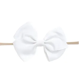 Ella Grosgrain Bow Nylon Headband - White