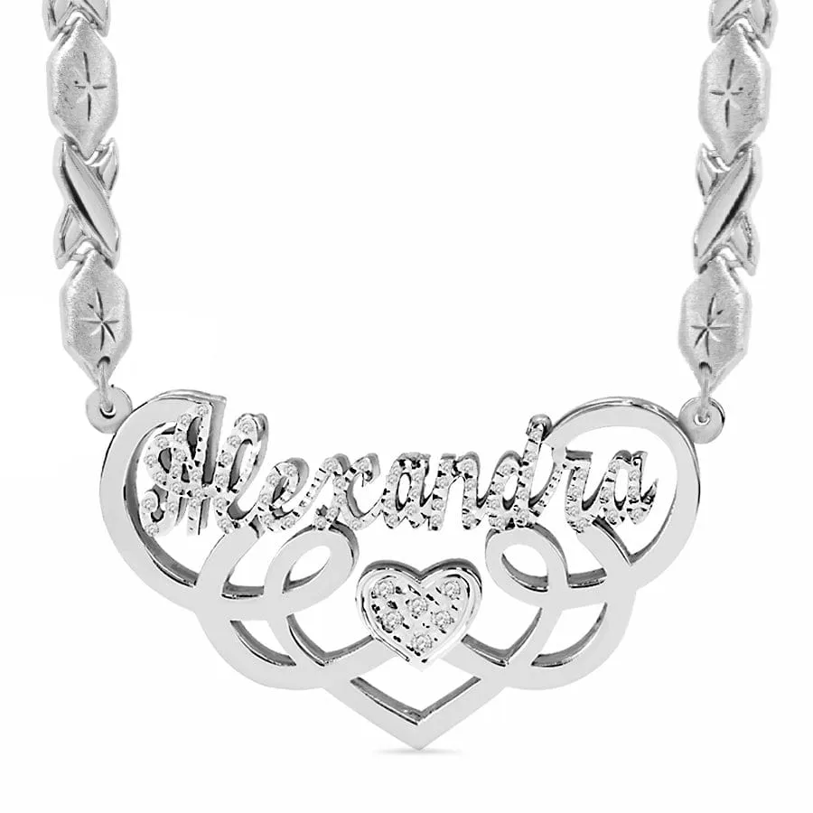 Fancy Double Plated Name Necklace Alexandra with Xoxo chain