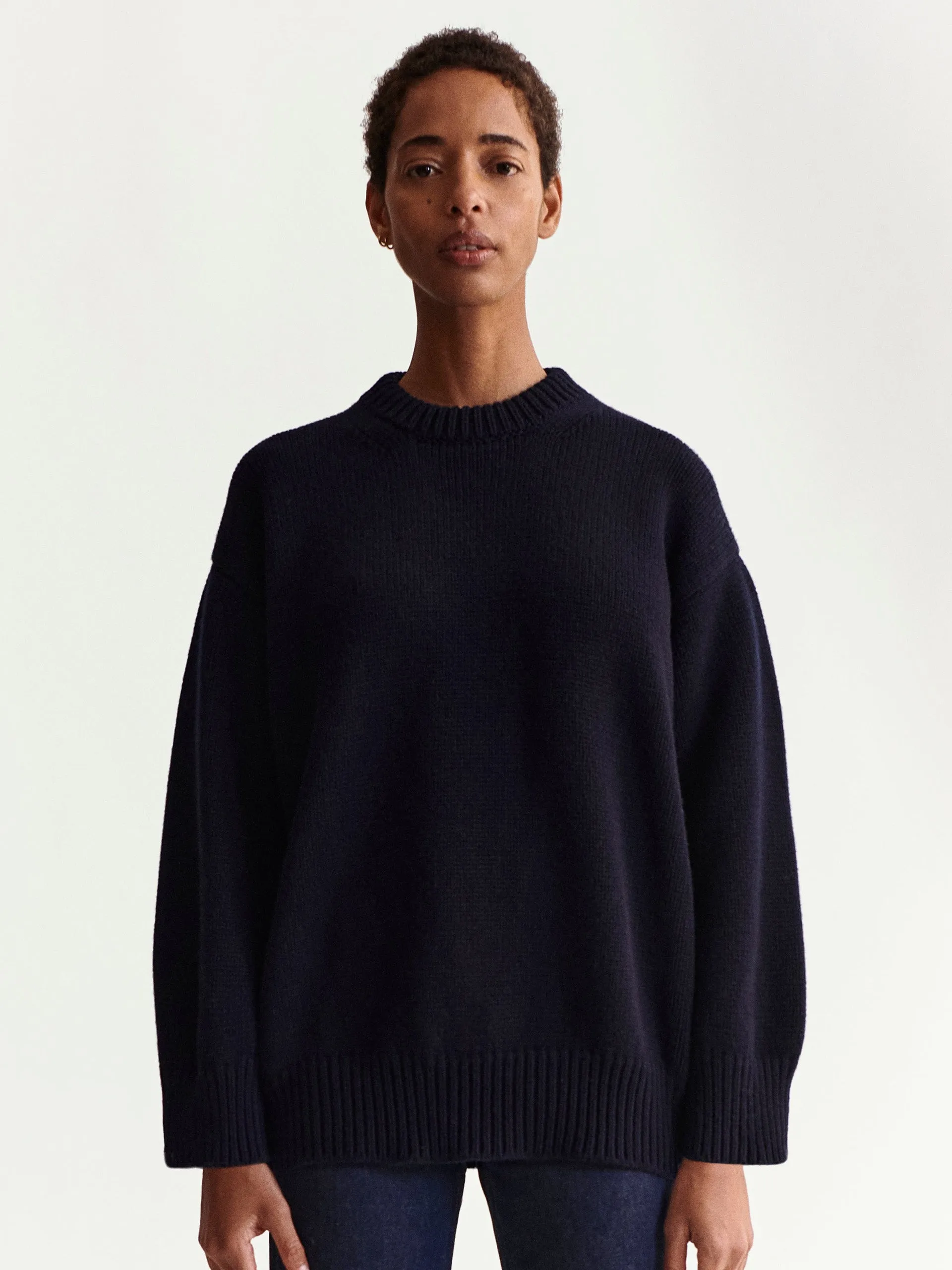 Navy Caragh chunky slouch Geelong crewneck