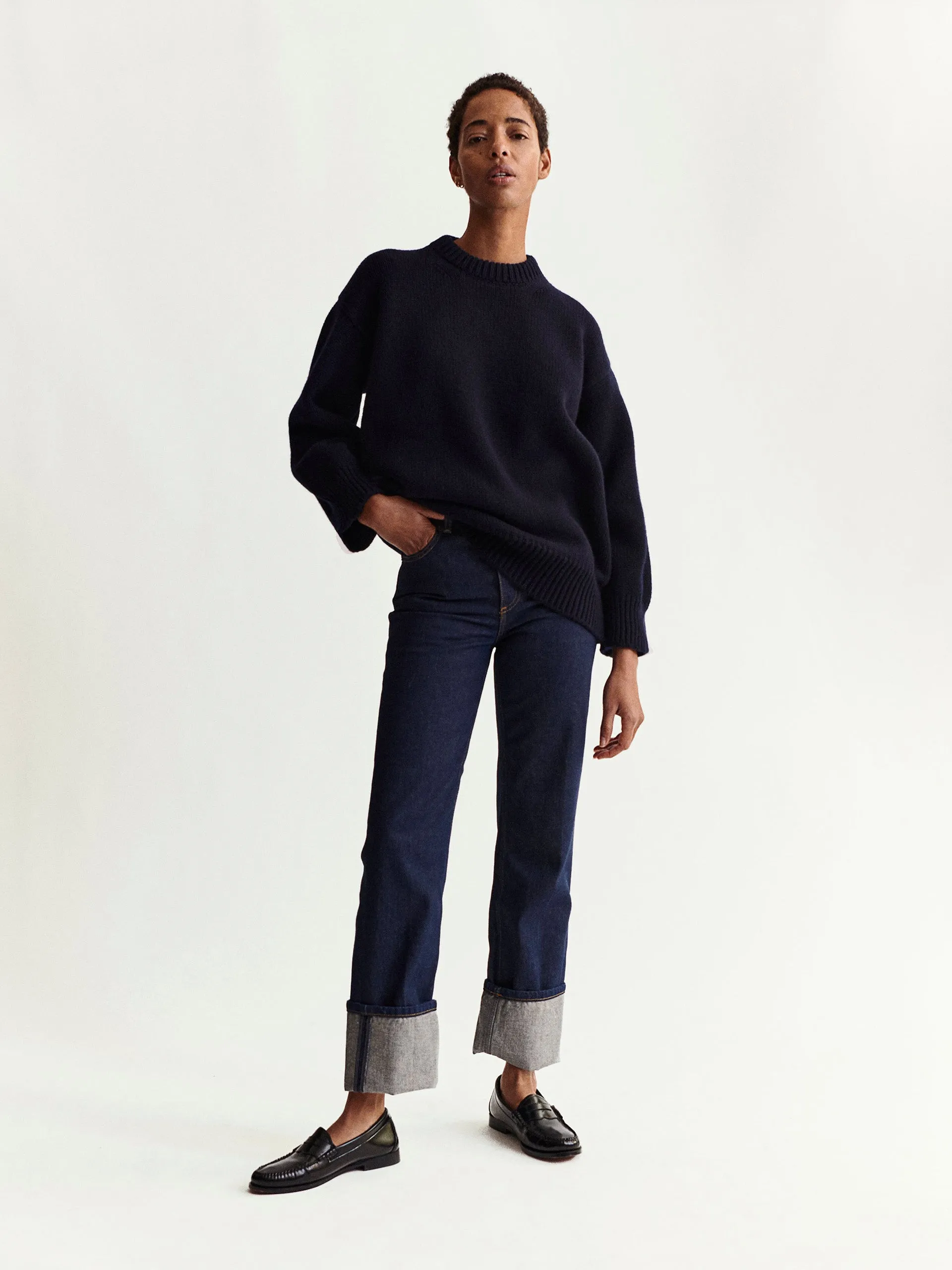 Navy Caragh chunky slouch Geelong crewneck