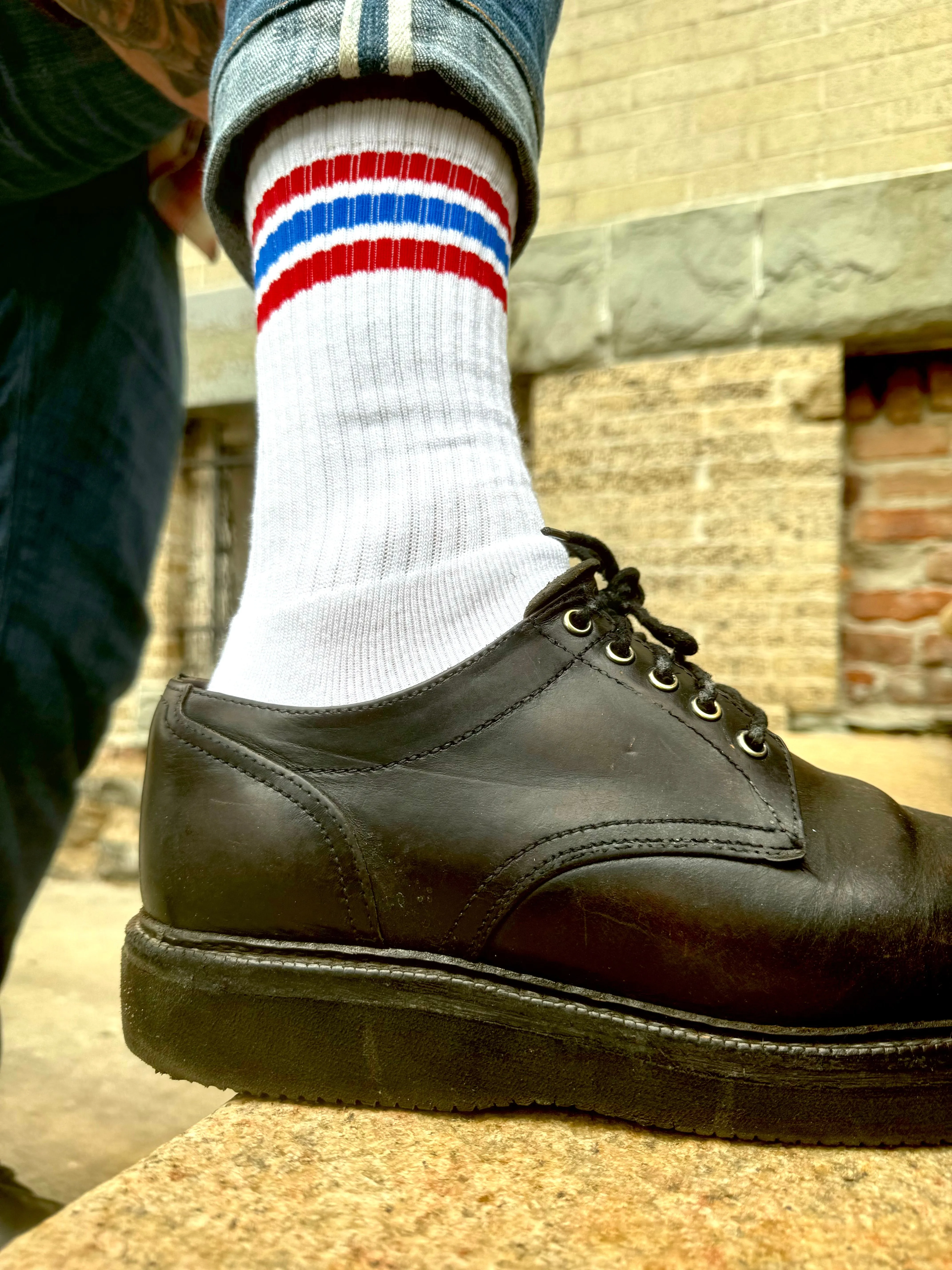Red & White Striped Bamboo Tube Socks