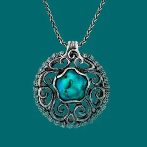 Sterling Silver Necklace for woman set with Turquoise / Gemstones Israeli Necklace for woman.