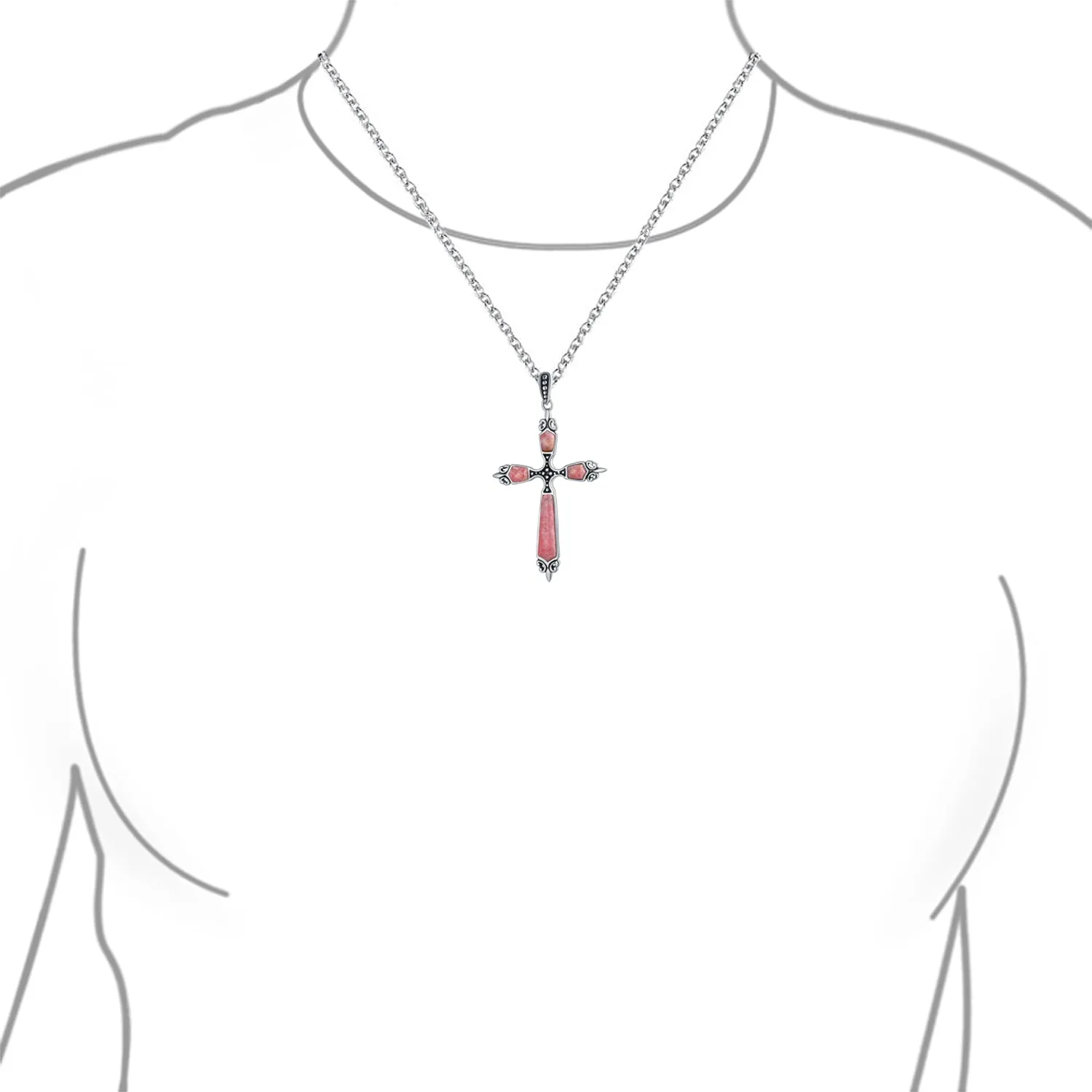 Vintage Western Turquoise Gemstone Cross Pendant Necklace in Sterling Silver