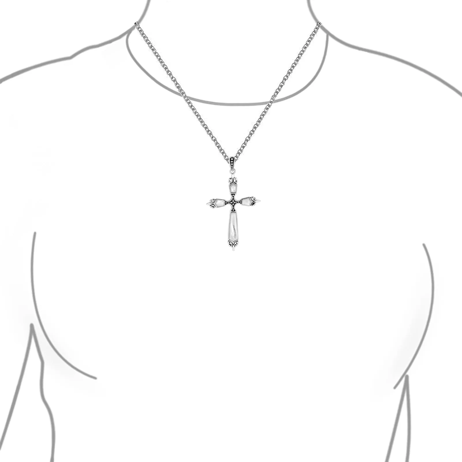 Vintage Western Turquoise Gemstone Cross Pendant Necklace in Sterling Silver