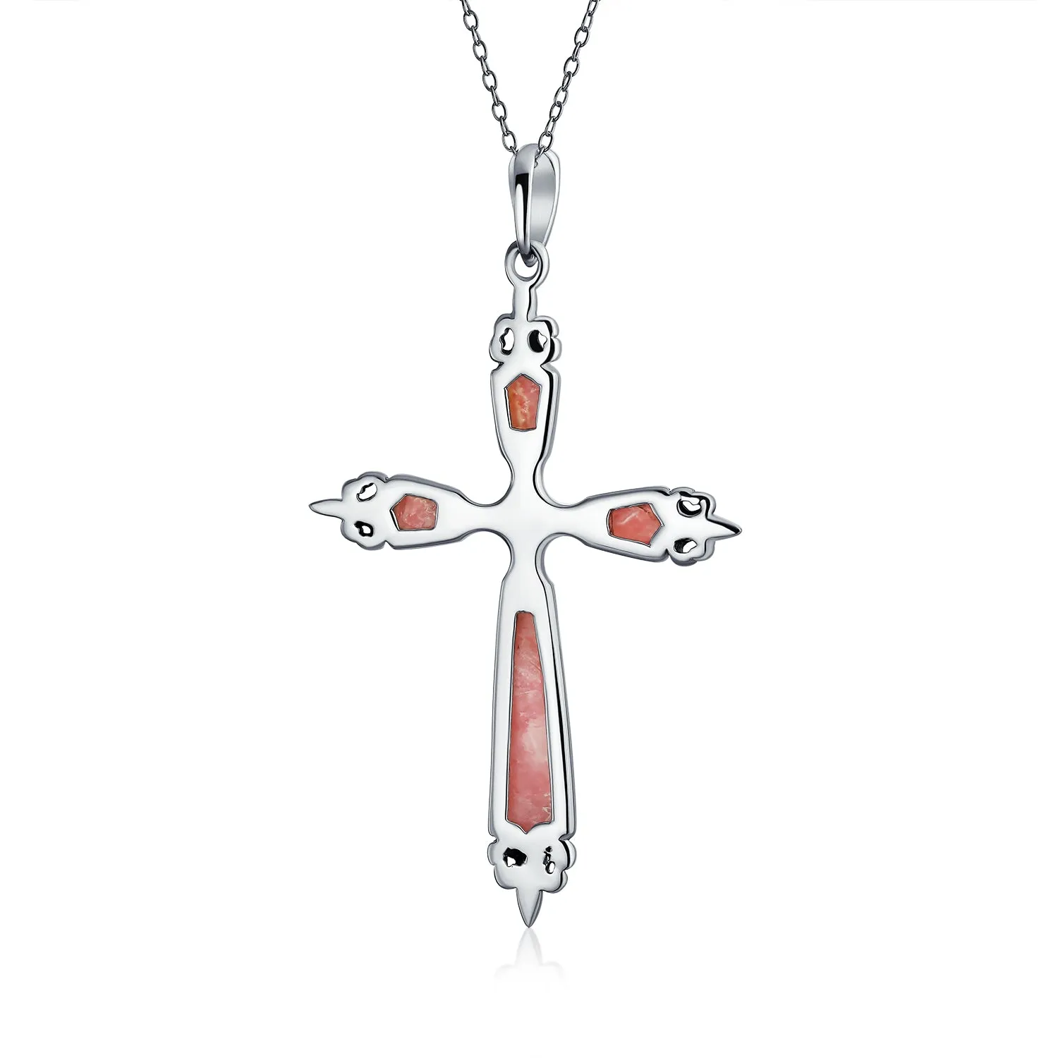 Vintage Western Turquoise Gemstone Cross Pendant Necklace in Sterling Silver