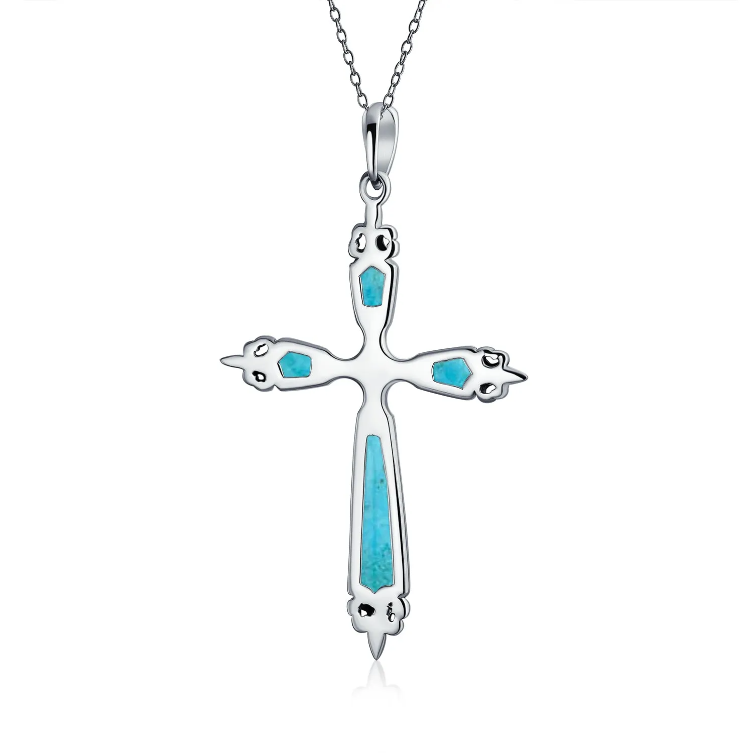Vintage Western Turquoise Gemstone Cross Pendant Necklace in Sterling Silver