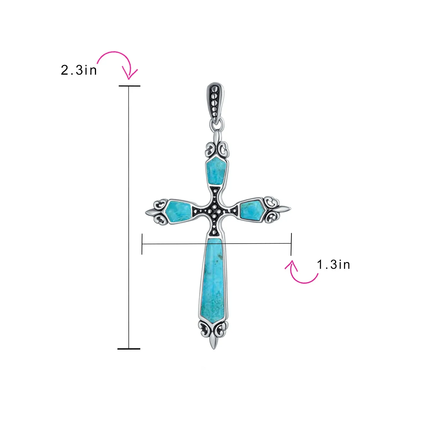 Vintage Western Turquoise Gemstone Cross Pendant Necklace in Sterling Silver