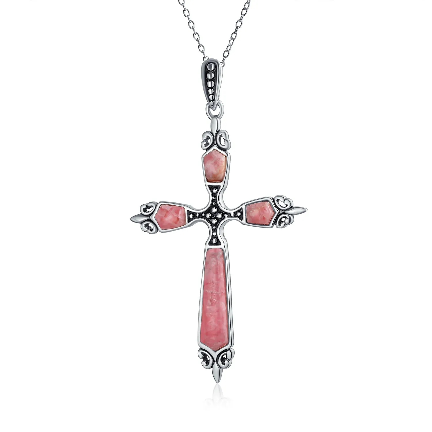 Vintage Western Turquoise Gemstone Cross Pendant Necklace in Sterling Silver
