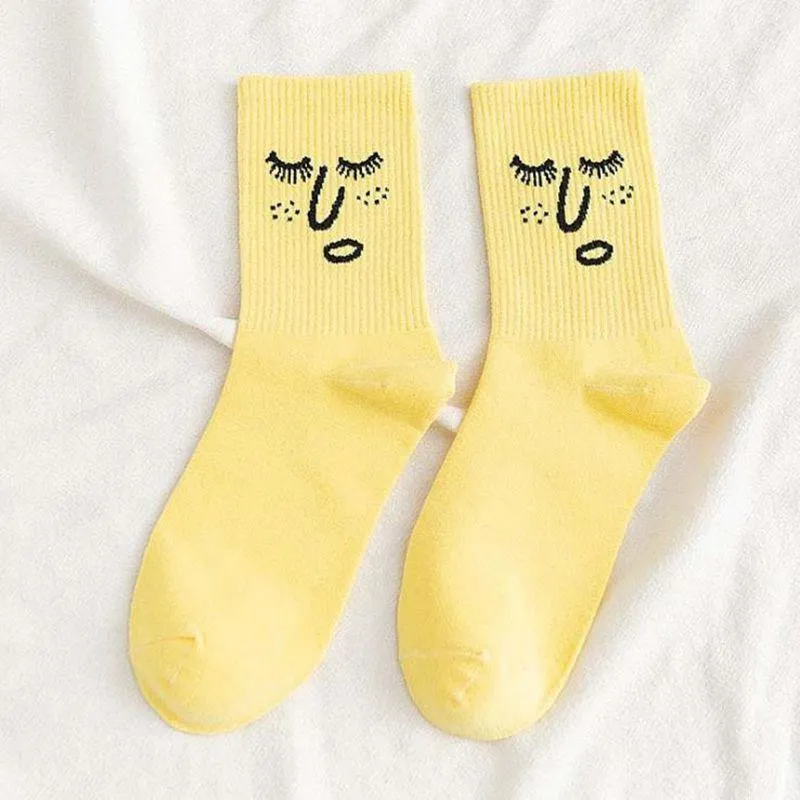 Women Crew Smiley Face  Cotton Happy Socks