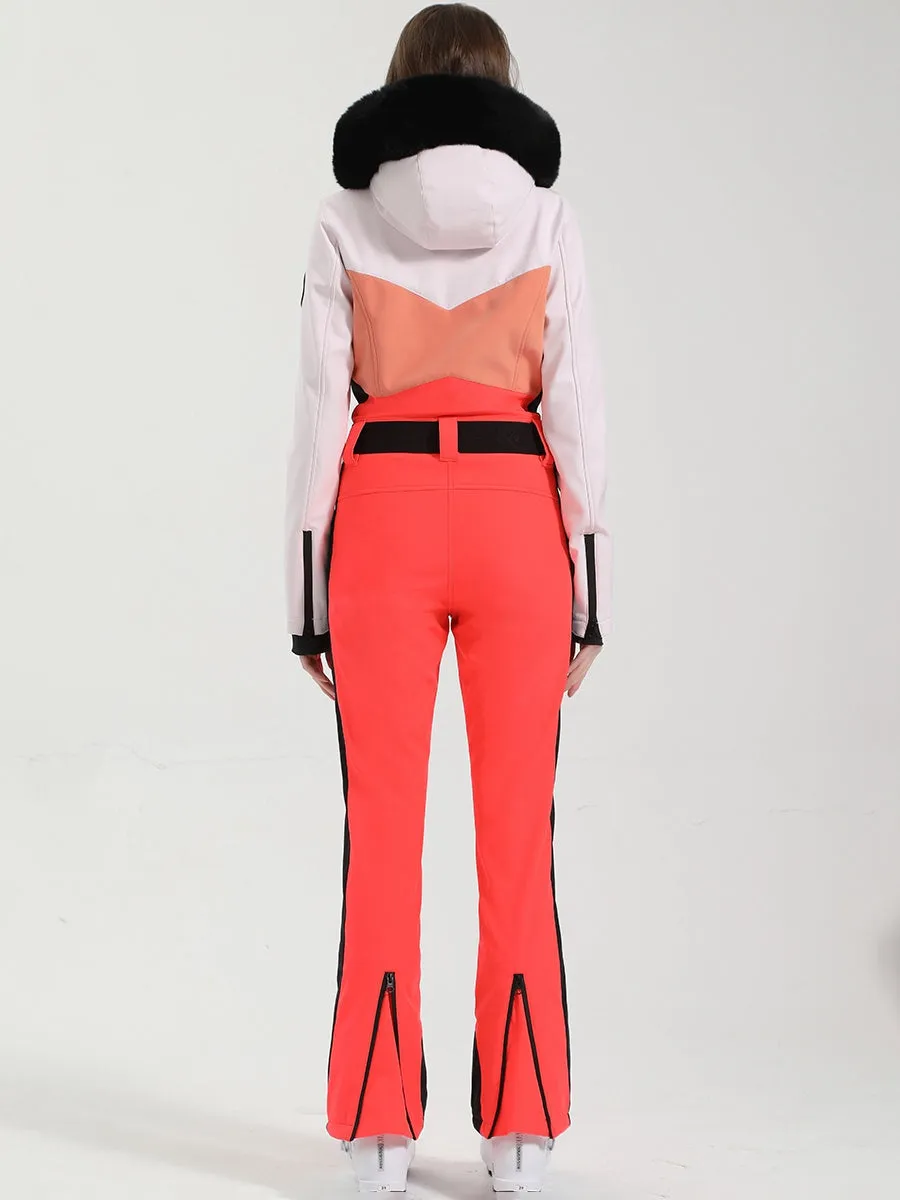 Women's One Piece Ski Suits Fur Collar