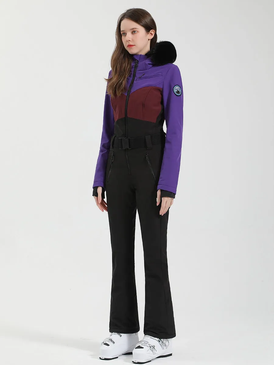 Women's One Piece Ski Suits Fur Collar