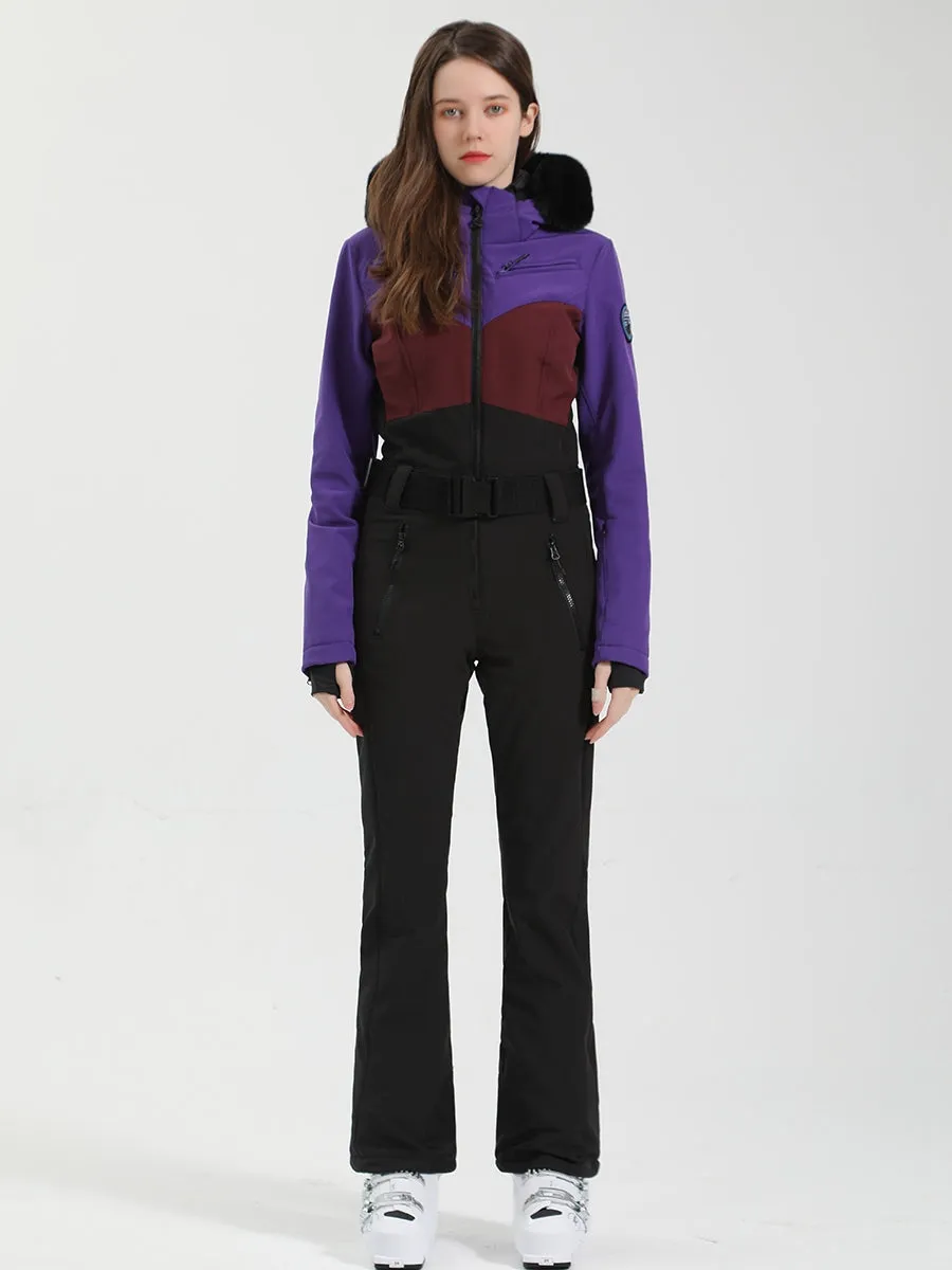 Women's One Piece Ski Suits Fur Collar