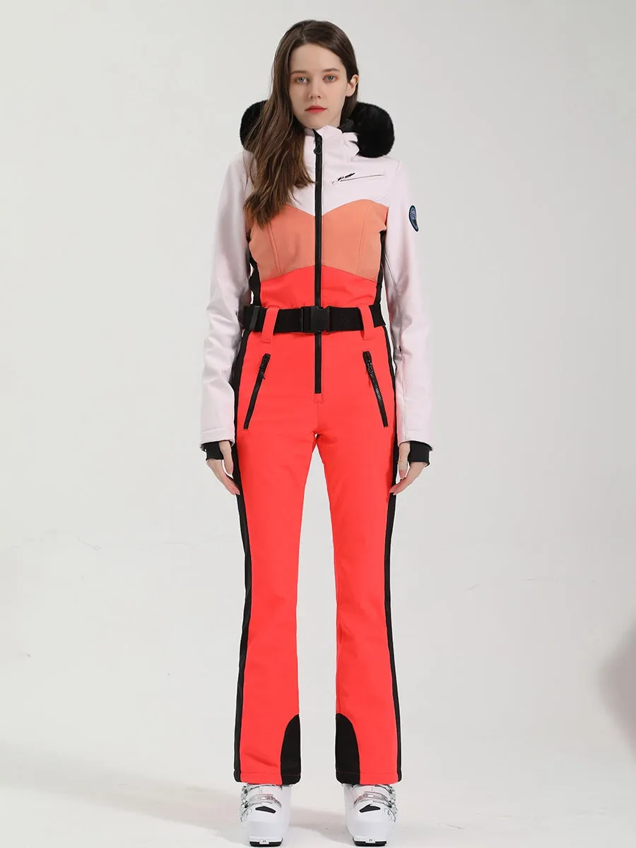 Women's One Piece Ski Suits Fur Collar