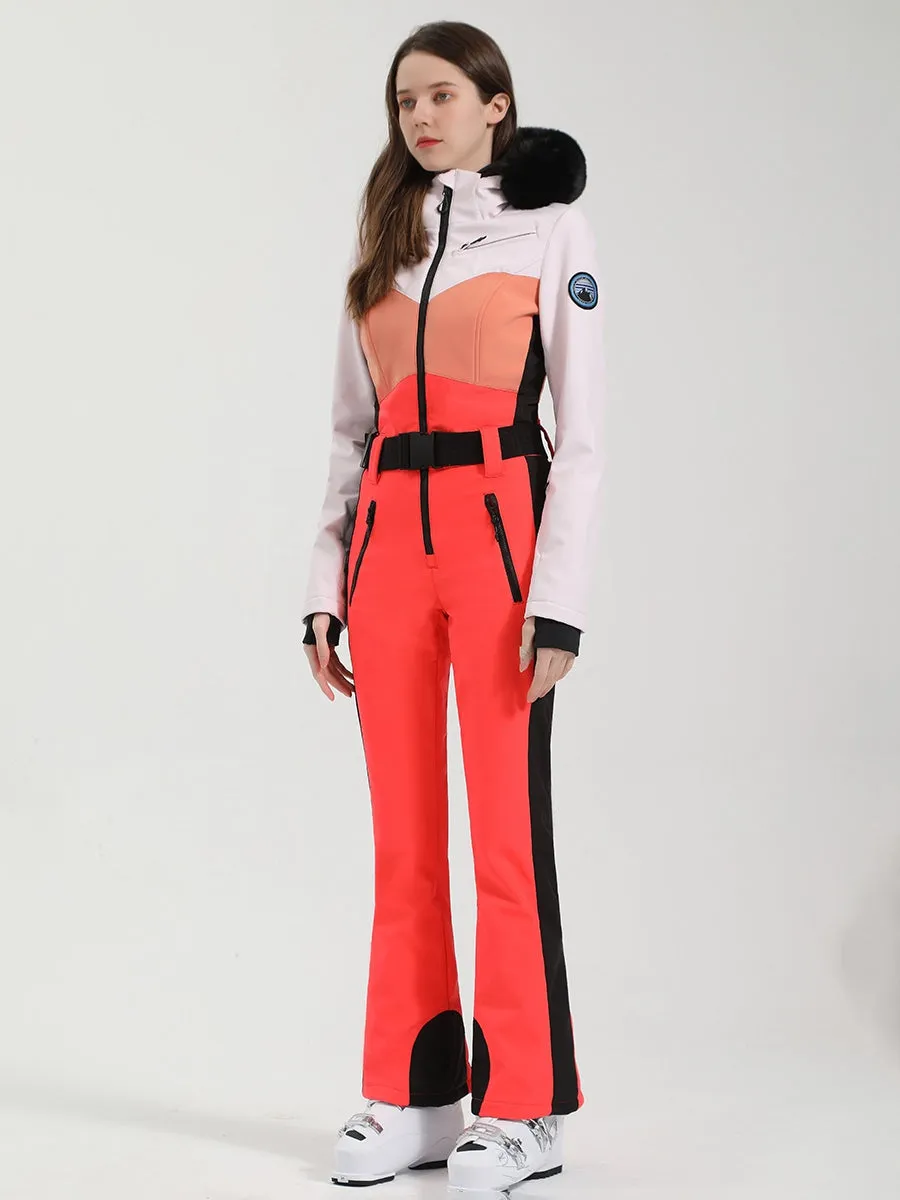 Women's One Piece Ski Suits Fur Collar