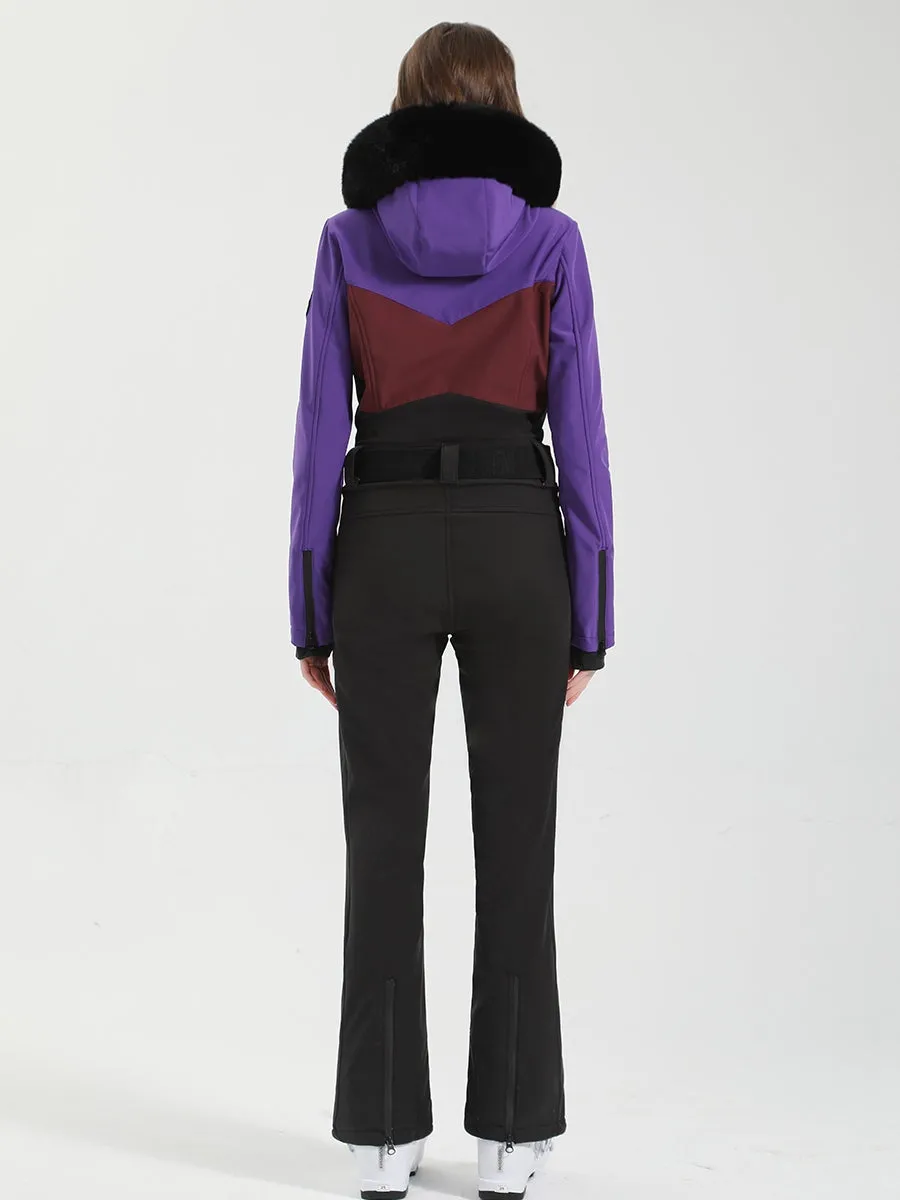 Women's One Piece Ski Suits Fur Collar